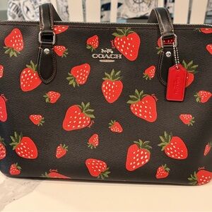 Coach Black and Red Strawberry Print Tote